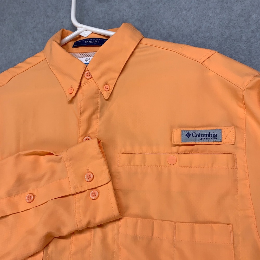 Columbia Tamiami Fishing Shirt Mens Small Orange PFG Long Sleeve Fishing Outdoor